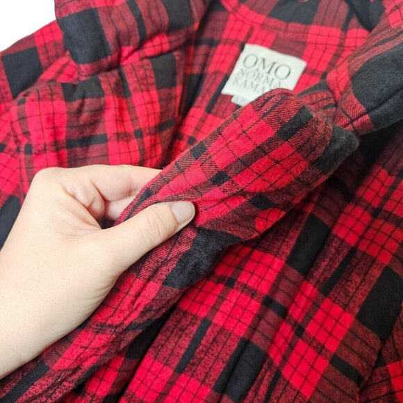Omo Norma Kamali 80s Red & Black Buffalo Plaid Puffer Sleeping Bag Car Jacket OS - Picture 11 of 14